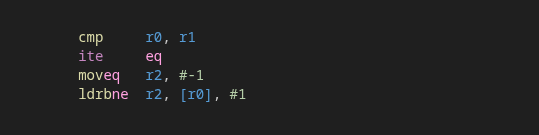 Example of highlighted condition codes