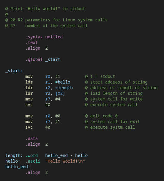 Example of source code highlighting